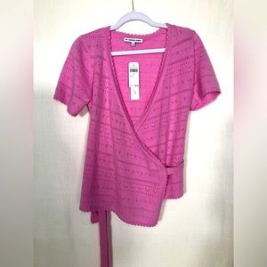 The cashmere project pointelle wrap top, pink, NWT